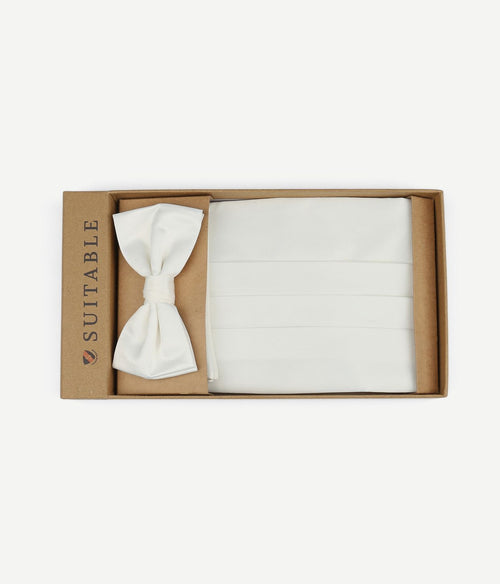 Suitable cumberband strik pochet set off white