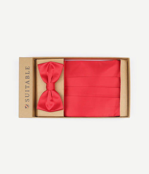 Suitable cumberband strik pochet set rood