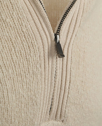 Deep zip pullover boiled wool ecru