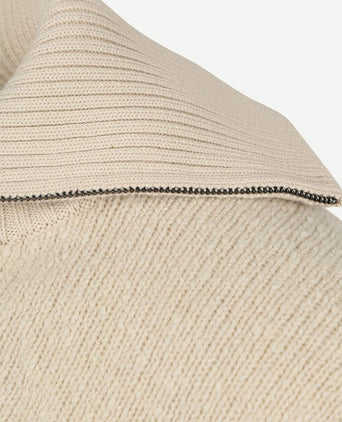 Deep zip pullover boiled wool ecru