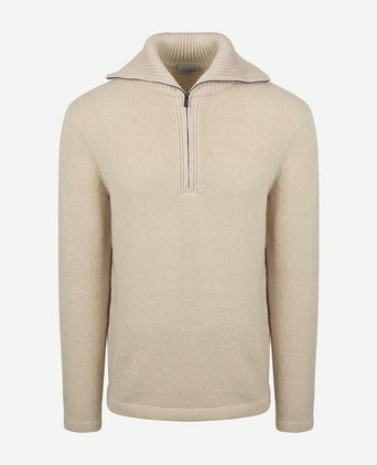 Deep zip pullover boiled wool ecru