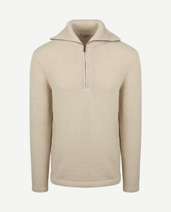 Deep zip pullover boiled wool ecru