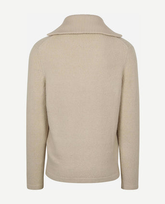 Deep zip pullover boiled wool ecru