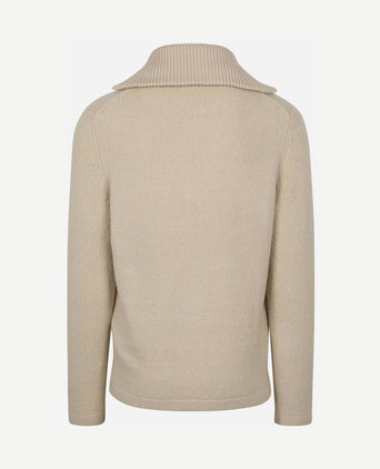 Deep zip pullover boiled wool ecru