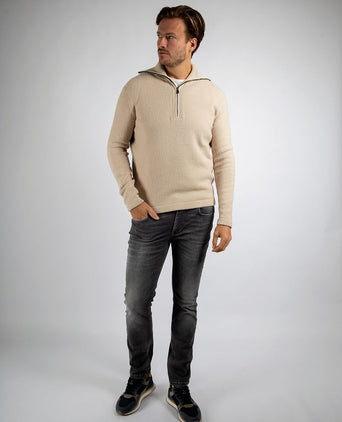 Deep zip pullover boiled wool ecru