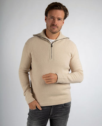 Deep zip pullover boiled wool ecru