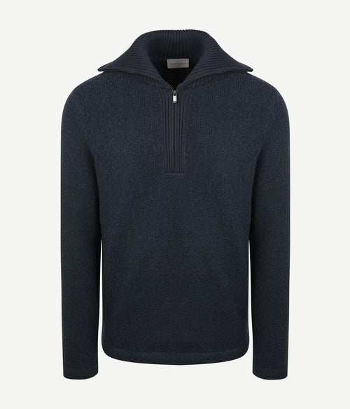 Deep zip pullover boiled wool donkerblauw