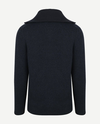Deep zip pullover boiled wool donkerblauw