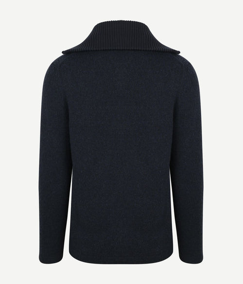 Deep zip pullover boiled wool donkerblauw