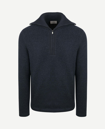 Deep zip pullover boiled wool donkerblauw