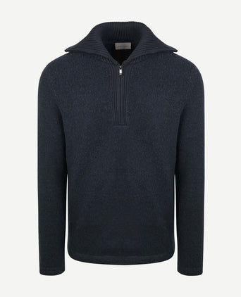 Deep zip pullover boiled wool donkerblauw