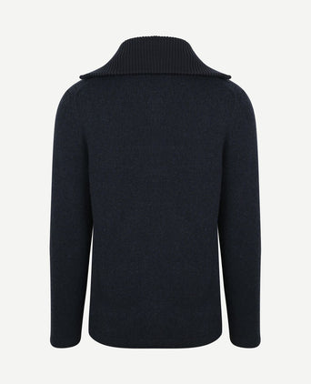 Deep zip pullover boiled wool donkerblauw
