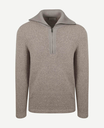 Deep zip pullover boiled wool taupe