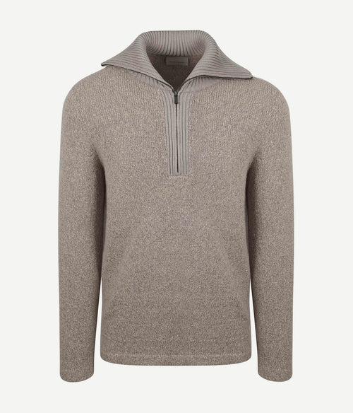 Suitable deep zip pullover boiled wool taupe