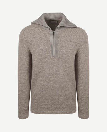 Deep zip pullover boiled wool taupe