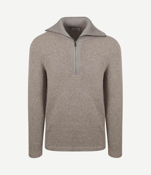 Deep zip pullover boiled wool taupe