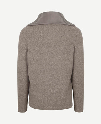 Deep zip pullover boiled wool taupe