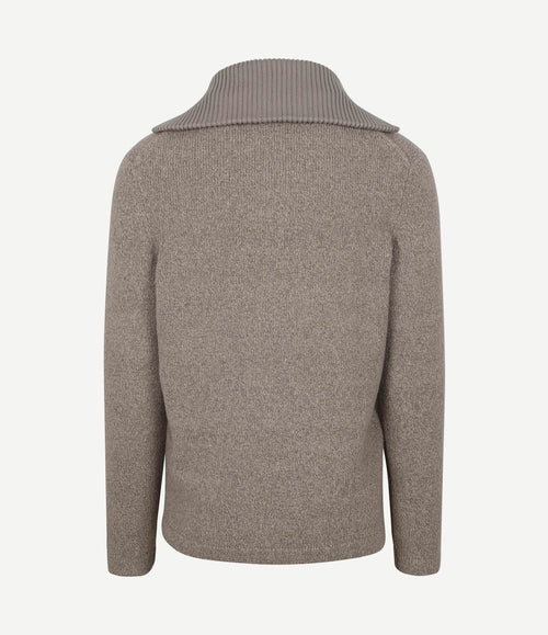Deep zip pullover boiled wool taupe