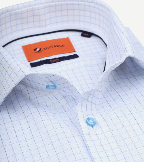 Suitable dobby overhemd ruit lichtblauw