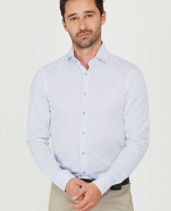 Suitable dobby overhemd ruit lichtblauw