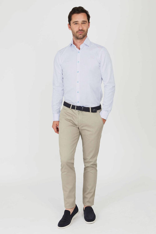 Suitable dobby overhemd ruit lichtblauw