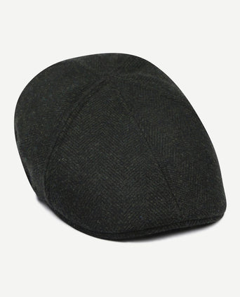 Flat cap wool herringbone donkergroen