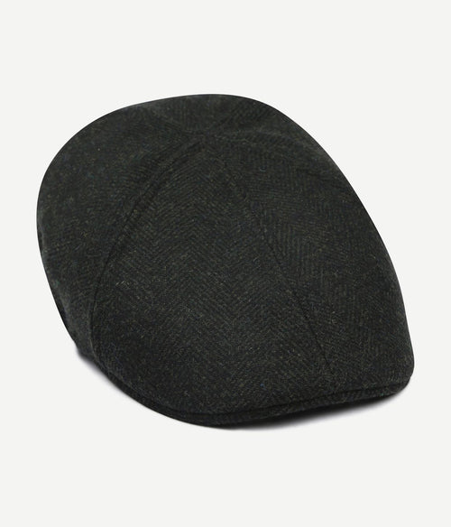 Flat cap wool herringbone donkergroen