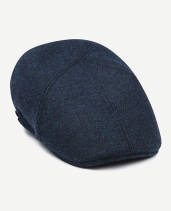 Flat cap wool herringbone donkerblauw
