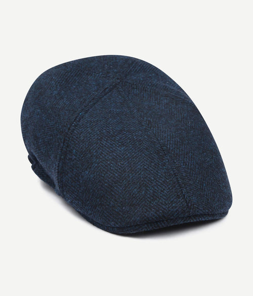 Flat cap wool herringbone donkerblauw
