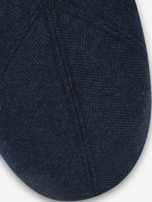 Flat cap wool herringbone donkerblauw