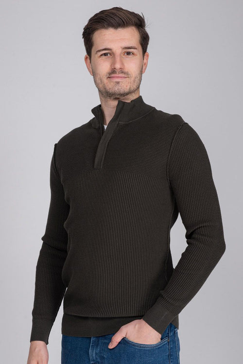 Suitable george pullover halve rits donkergroen