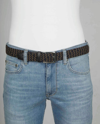 Suitable geweven riem donkerblauw taupe