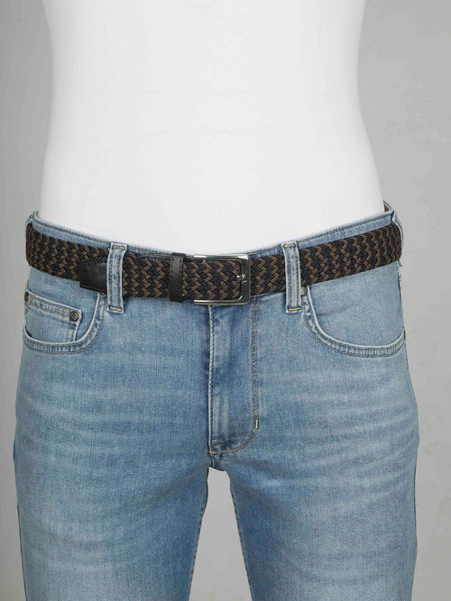 Suitable geweven riem donkerblauw taupe