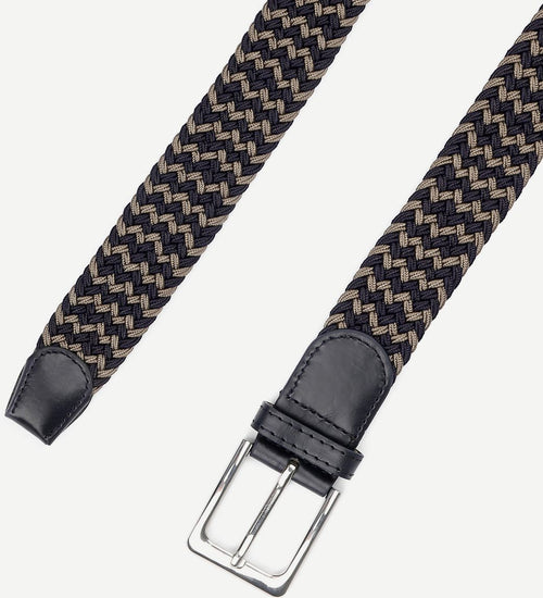 Suitable geweven riem donkerblauw taupe