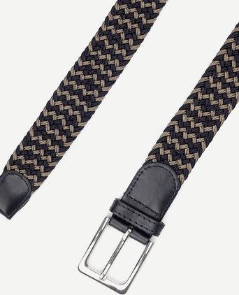 Suitable geweven riem donkerblauw taupe