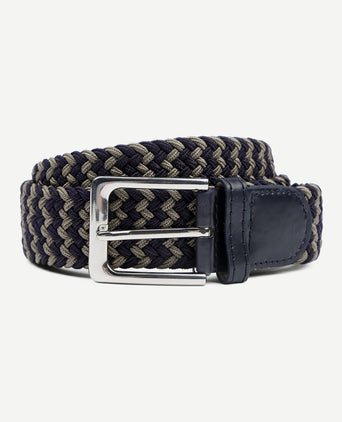 Suitable geweven riem donkerblauw taupe