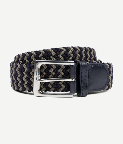 Suitable geweven riem donkerblauw taupe