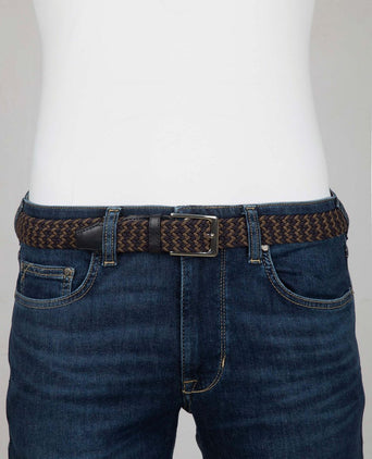 Suitable geweven riem donkerblauw taupe