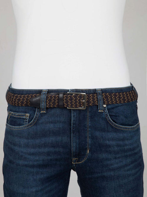 Suitable geweven riem donkerblauw taupe