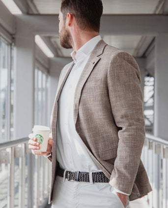 Suitable geweven riem donkerblauw taupe