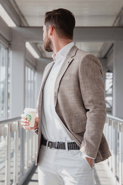 Suitable geweven riem donkerblauw taupe