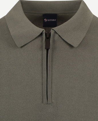 Suitable halve rits polo groen | Slim-fit