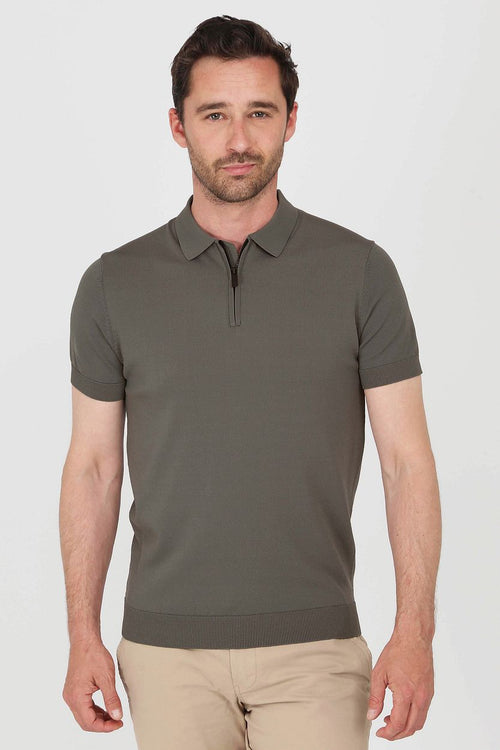 Suitable halve rits polo groen | Slim-fit