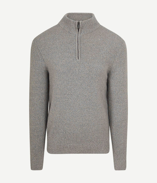 halve rits pullover boiled wool grijs