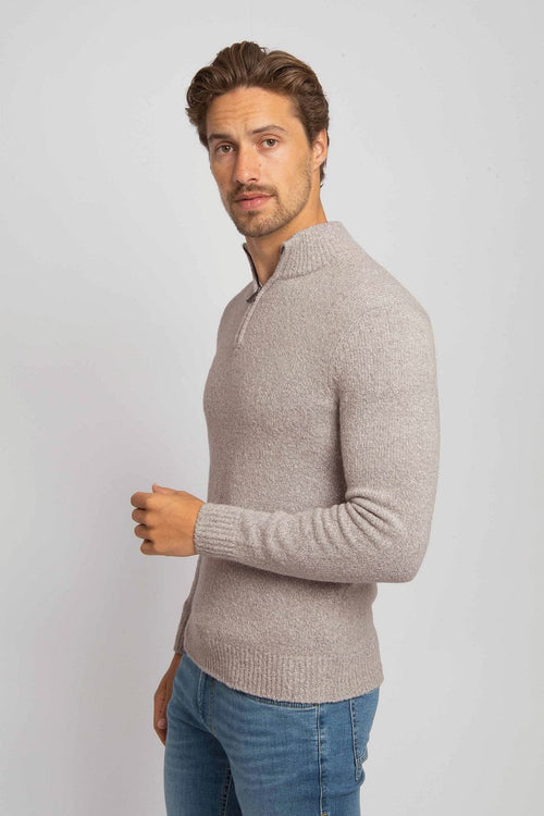 Suitable halve rits pullover boiled wool taupe