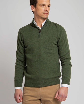 Suitable halve rits trui lamswol groen