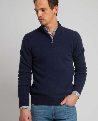 Suitable halve rits trui lamswol donkerblauw