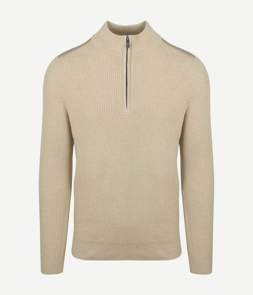 Suitable halve rits trui patch ecru | Slim-fit