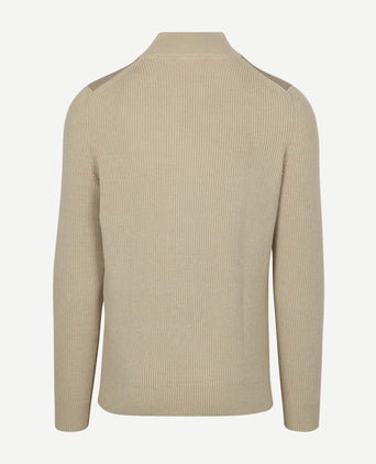 Suitable halve rits trui patch ecru | Slim-fit