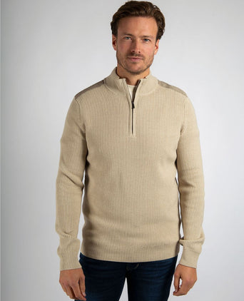 Suitable halve rits trui patch ecru | Slim-fit